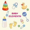 Set of beautiful baby icons. Isolated elements. Royalty Free Stock Photo