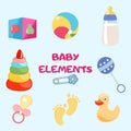 Set of beautiful baby icons, Isolated elements.