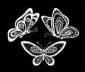 Set of beautiful black and white guipure lace butterflies . Royalty Free Stock Photo