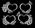 Set of beautiful black-and-white symbol of a heart with floral design and butterfly.