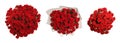 Set with beautiful bouquets of red roses on white background, top view. Banner design Royalty Free Stock Photo