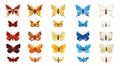 Set of beautiful butterflies in fun cartoon style. Summer pretty insects. Object isolated on white background. Vector Royalty Free Stock Photo