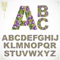 Set of beautiful capital letters decorated with herbal ornament.