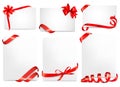 Set of beautiful cards with red gift bows with rib Royalty Free Stock Photo