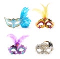 Set of beautiful carnival masks on white background Royalty Free Stock Photo