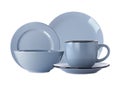 Set of beautiful ceramic dinnerware on white background