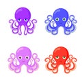 Set of beautiful character octopuses on white background. Vector illustration charming colorful shellfish in cartoon style