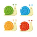 Set of beautiful character snails on white background. Vector illustration charming colorful shellfish in cartoon style