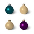 Set of beautiful Christmas balls blue, violet, bronze and golden colored with realistic flame and shadow Royalty Free Stock Photo