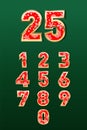 Set of Beautiful Christmas Numbers in gold and red color. Vector design