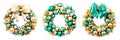 set beautiful Christmas wreaths with bows, mint and gold colors