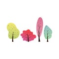 Set of beautiful colorful doodle trees. Gradient illustration of a park Royalty Free Stock Photo