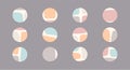 Set of beautiful feminine pastel vector highlight covers, abstract organic shapes, round icons for social media