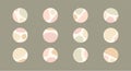 Set of beautiful feminine pastel vector highlight covers, abstract organic shapes, round icons for social media