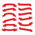 Set of beautiful festive red ribbons. Vector illustration Royalty Free Stock Photo