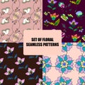 Set of beautiful floral seamless patterns Royalty Free Stock Photo