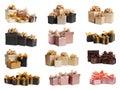 Set with beautiful gift boxes on white background Royalty Free Stock Photo