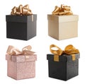 Set with beautiful gift boxes on white background Royalty Free Stock Photo