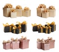Set with beautiful gift boxes on white background Royalty Free Stock Photo