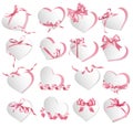 Set of beautiful gift shape heart cards with pink gift bows and ribbons