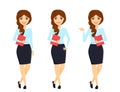 Set, beautiful girl in a business suit and in different poses. Office work. Character. Business and Finance