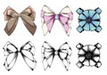 Set of beautiful graphic bows. Hand drawn bows collection. Colored vector set. Isolated