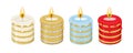 Set of beautiful holiday candles, blue, white, red