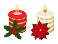 Set of beautiful holiday candles with decor,