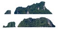 Set of beautiful island in the middle of the Thailand sea isolated transparency background, beautiful island mountain with trees, Royalty Free Stock Photo