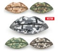 Set of Beautiful lips with Camo texture. Vector