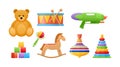 Set of beautiful logic developing colored children`s toys.