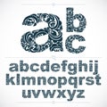 Set of beautiful lowercase letters decorated with herbal ornament. Black and white vector typescript made in floral style.