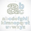 Set of beautiful lowercase letters decorated with herbal ornament. Colorful vector typescript made in floral style.