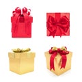 Set of beautiful red and golden gift box four different style.