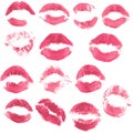 Set of beautiful red lips print