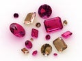 Set of beautiful rose sapphire gemstones - 3D Royalty Free Stock Photo