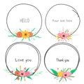 Set of beautiful round frames with flower for decoration. Decorative element for wedding card. Royalty Free Stock Photo