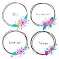 Set of beautiful round frames with flower for decoration. Decorative element for wedding card. Royalty Free Stock Photo