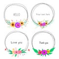 Set of beautiful round frames with flower for decoration. Decorative element for wedding card. Royalty Free Stock Photo