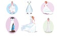 Set of beautiful stylish white bride dresses vector illustration Royalty Free Stock Photo