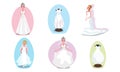 Set of beautiful stylish white long bride dresses vector illustration Royalty Free Stock Photo