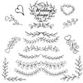 Set, beautiful stylized wedding, festive design for decoration of holiday invitations, cards, dividers, floral tender branches.