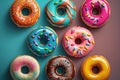 Set of beautiful tasty donuts. Generative AI