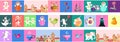 Set of beautiful vector border. Patchwork for children. Bright pattern with toys, cake, castle, monkey, crocodile, dragon, birds