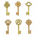 Set beautiful vintage keys. Vector illustration isolated on white background. Royalty Free Stock Photo