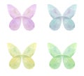 Set of beautiful watercolor butterflies. Colorful blue, yellow, green and red butterfly illustration of four