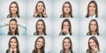 Set of beautiful woman showing several different facial emotions or expressions Royalty Free Stock Photo