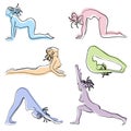 Set with beautiful woman in various poses of yoga