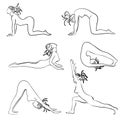 Set with beautiful woman in various poses of yoga