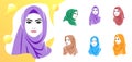 Set of beautiful woman wearing colorful hijab icon, hijab logo isolated